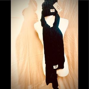 UGG HAT AND MATCHING SCARF, BLACK, NEW!